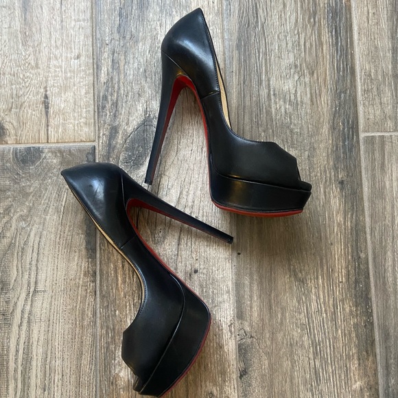 Christian Louboutin Black Leather Lady Peeps - Picture 1 of 6